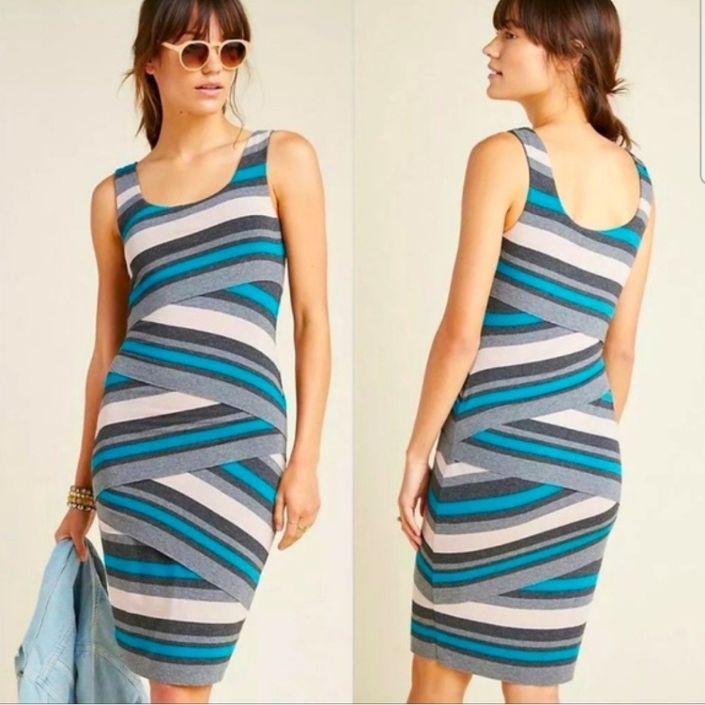 Anthropologie Bailey 44 Frontera Dress Grey Blue Pink Layered Bodycon Size S